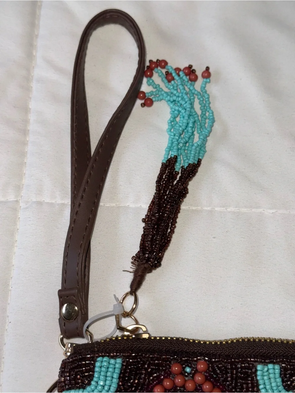 NWOT- sincerely Jules beaded wristlet clutch  Brown turquoise BoHo  SW 7 x 8”